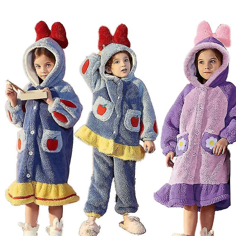 Bathrobe 1#  Kids Sleepwear Winter Flannel Soft Warm Girls Pajamas Set Children Nightgown Long Sleeve Hooded Pyjamas Cartoon Hom