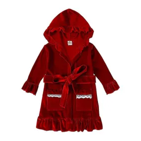 Bathrobe 1#  Kids Sleepwear Winter Flannel Soft Warm Girls Pajamas Set Children Nightgown Long Sleeve Hooded Pyjamas Cartoon Hom