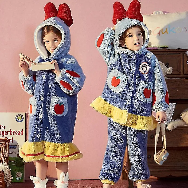 Bathrobe 1#  Kids Sleepwear Winter Flannel Soft Warm Girls Pajamas Set Children Nightgown Long Sleeve Hooded Pyjamas Cartoon Hom