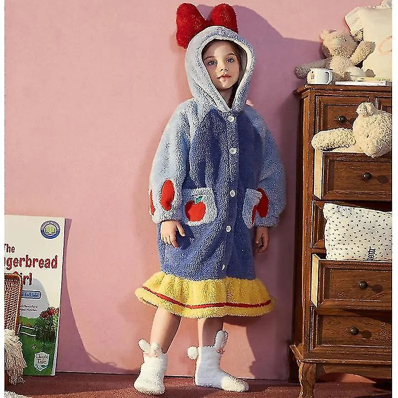 Bathrobe 1#  Kids Sleepwear Winter Flannel Soft Warm Girls Pajamas Set Children Nightgown Long Sleeve Hooded Pyjamas Cartoon Hom