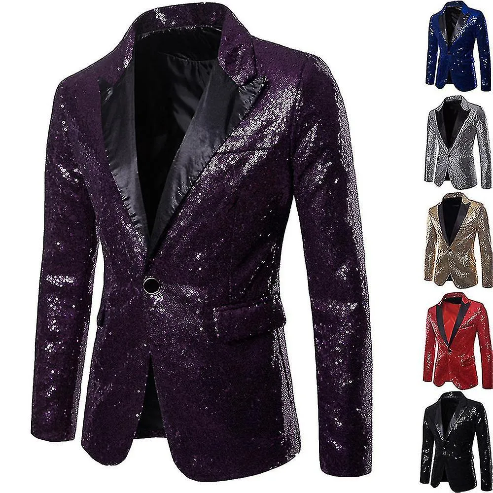 Chaqueta de traje de lentejuelas para hombre Blazer One Button Luxury Party Dinner Prom Tuxedo