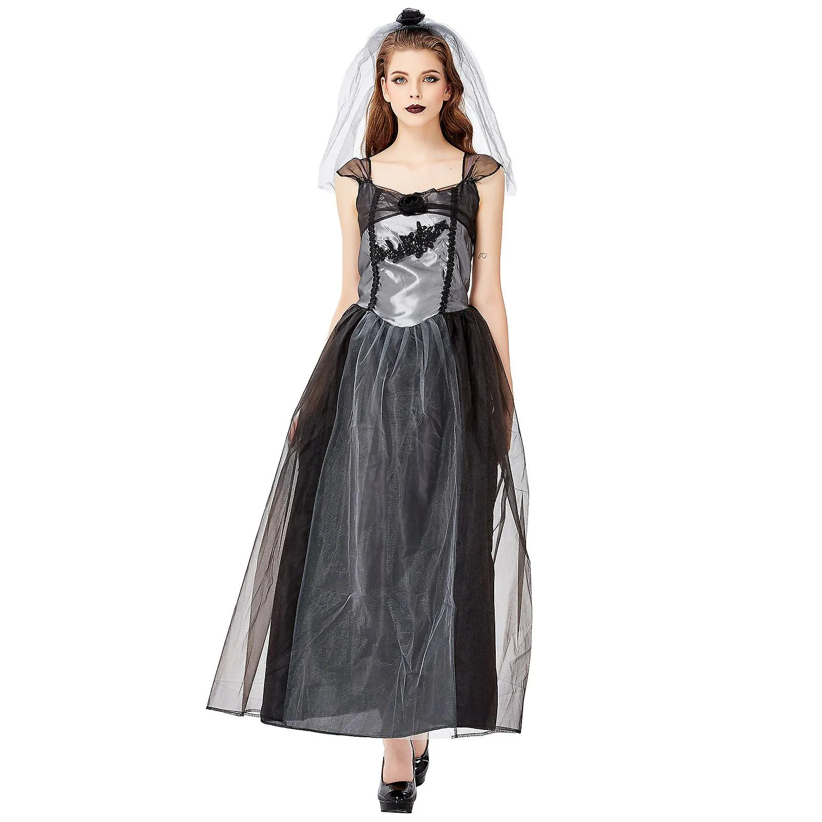 Cosplay Halloween Role Play Uniform Dress Headdress + Dress Short Sleeve V-neck Dress