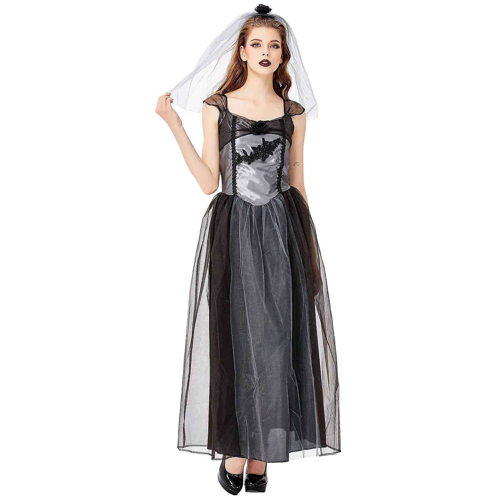 Cosplay Halloween Role Play Uniform Dress Headdress + Dress Short Sleeve V-neck Dress