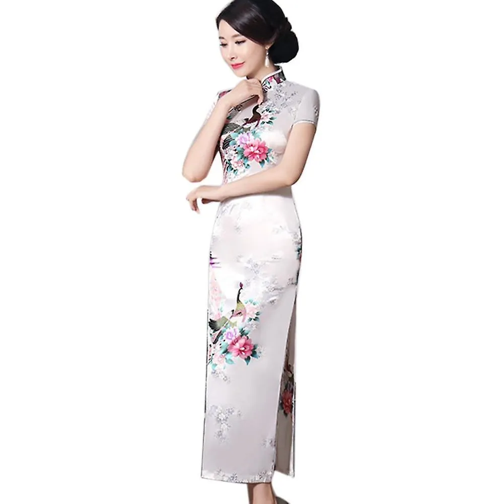 Flower Print- Elegant Short-sleeve, Stand Collar Tight, Bodycon Dress Set-a