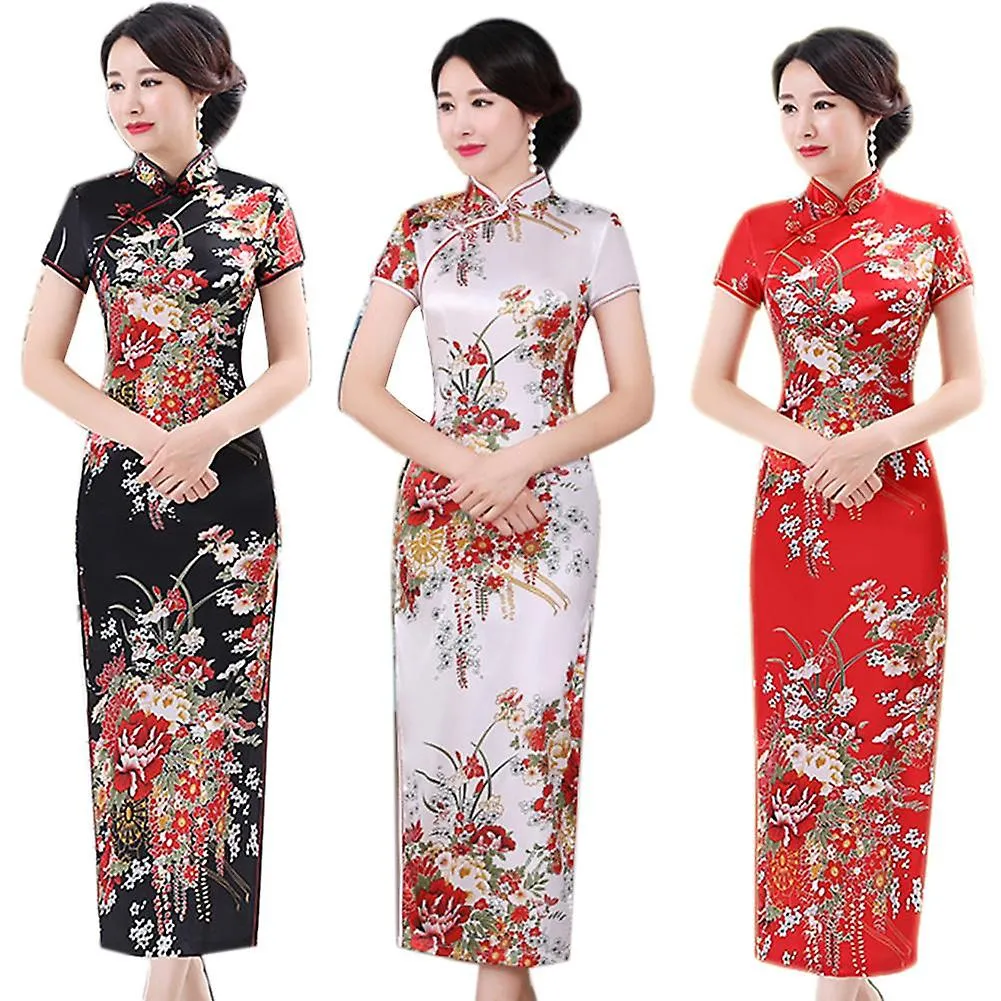 Flower Print- Elegant Short-sleeve, Stand Collar Tight, Bodycon Dress Set-a