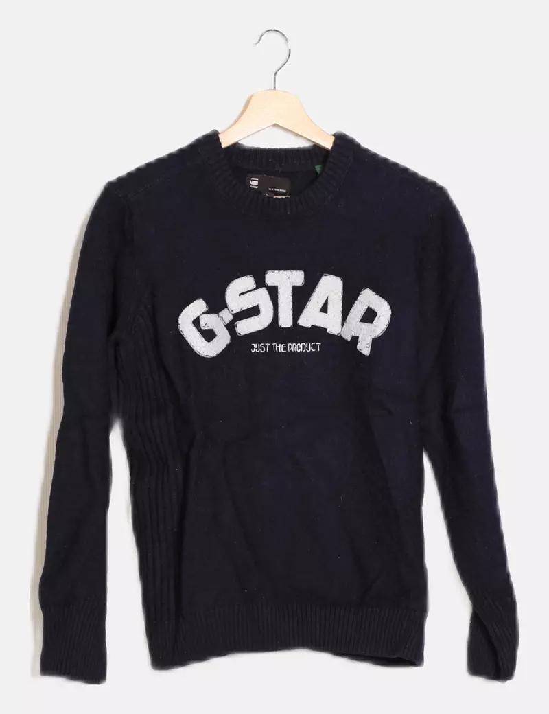 G-Star Raw Jersey azul marino letter bordada