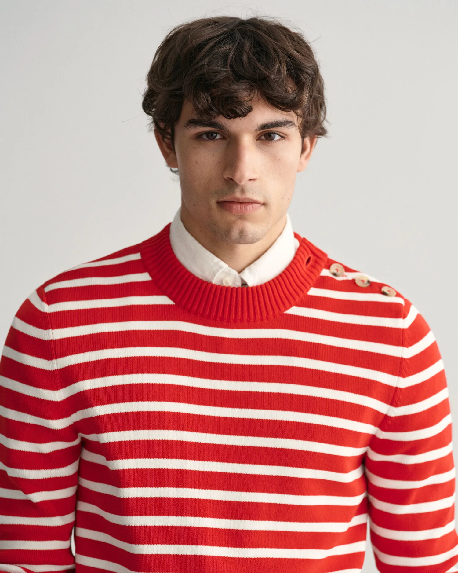 Jersey de algodón con cuello redondo Breton Striped Shiny