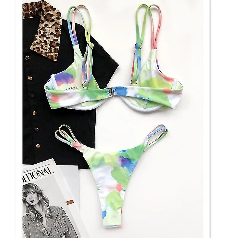 Las mujeres underwired Tie Dye Triangle Baño dos piezas traje de baño Bikini Set