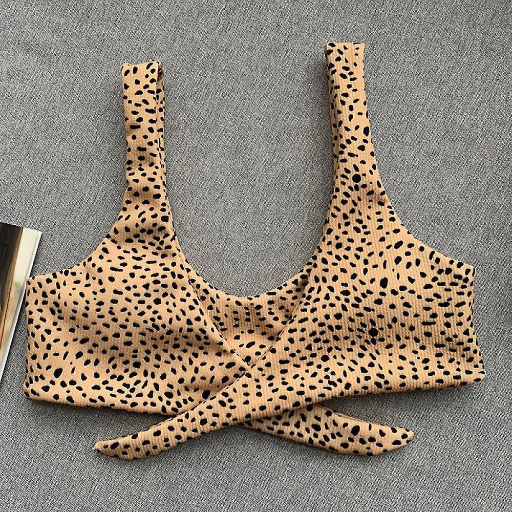 Leopard Bikini, Knotted Decoration, V-neck Women's Split Open-back Swimsuit, for Holiday, Surfing (s)