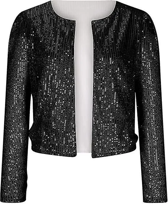 Mujer Sequin Blazer Open Front Jacket Party Christmas Puff Sleeve Sparkly Coats