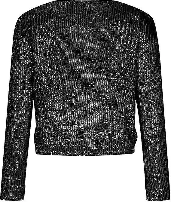 Mujer Sequin Blazer Open Front Jacket Party Christmas Puff Sleeve Sparkly Coats