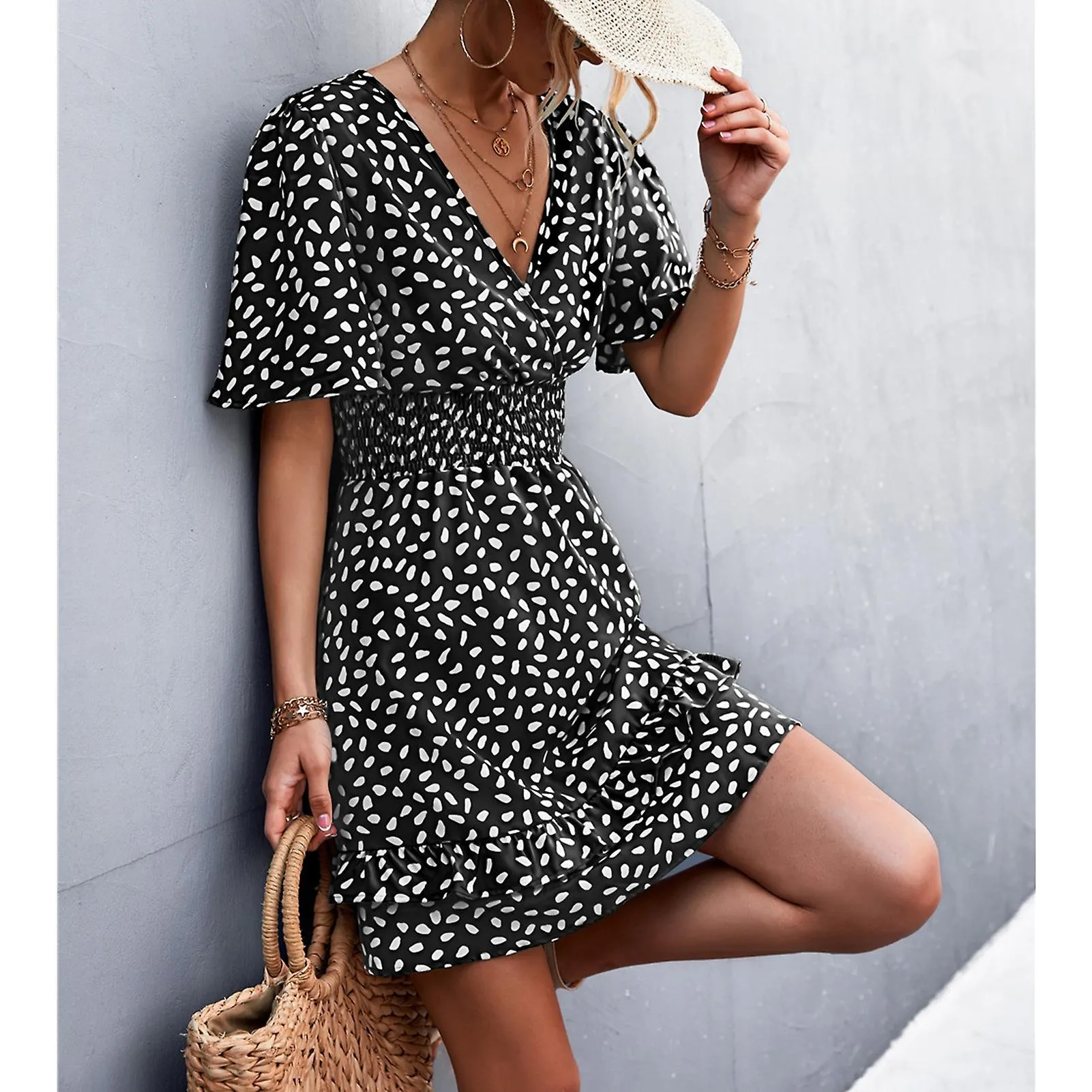 One Piece Dress Floral Print Ruffle Sleeve Women's Summer Casual Dress For Daily Wear Yellow L