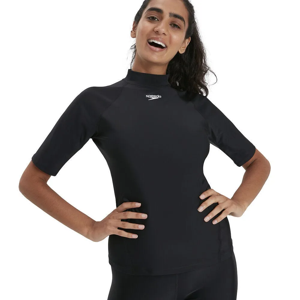 Polera Natación Mujer Speedo Short Sleeve Rash Top Negra