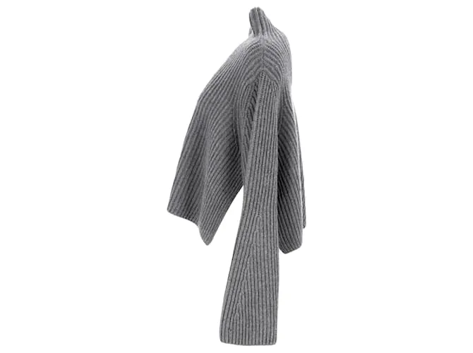 Stella Mc Cartney Stella McCartney Jersey de punto acanalado con cuello ancho en cachemira gris Castaño 