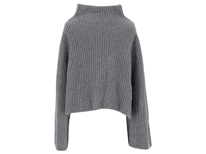 Stella Mc Cartney Stella McCartney Jersey de punto acanalado con cuello ancho en cachemira gris Castaño 