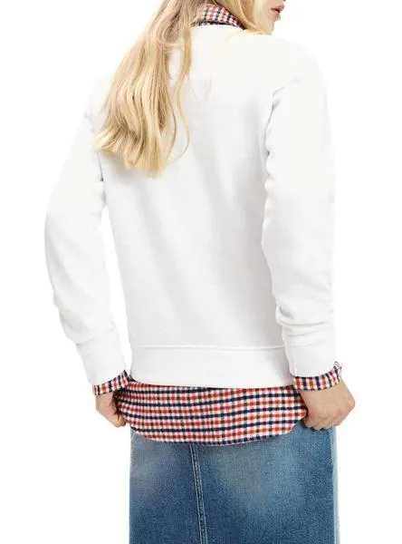 sudadera tommy jeans flag crew blanco mujer