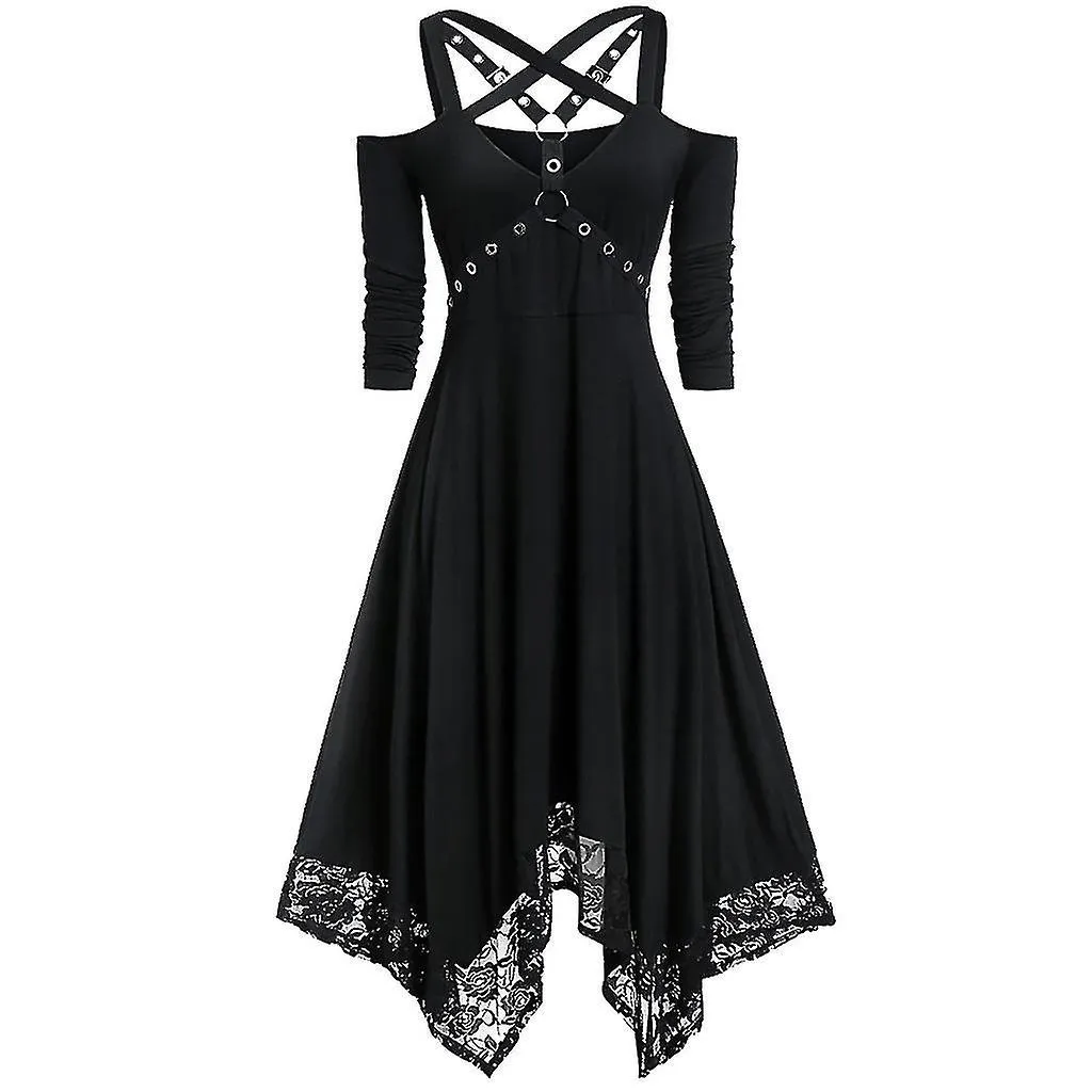 Summer Dress Women Halloween Plus Size Open Shoulder Lace Half Sleeve Gothic Dress Women's Skirts