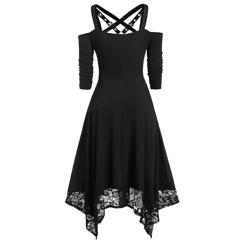 Summer Dress Women Halloween Plus Size Open Shoulder Lace Half Sleeve Gothic Dress Women's Skirts