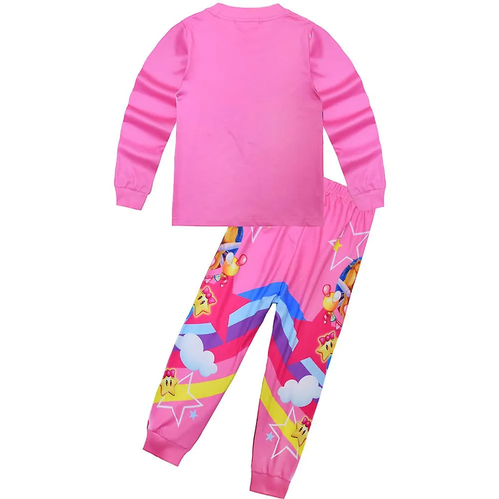 Super Mario Bros Princess Peach Print Kids Girls Pajamas Set Long Sleeve T-shirt Pants Outfit Loungewear