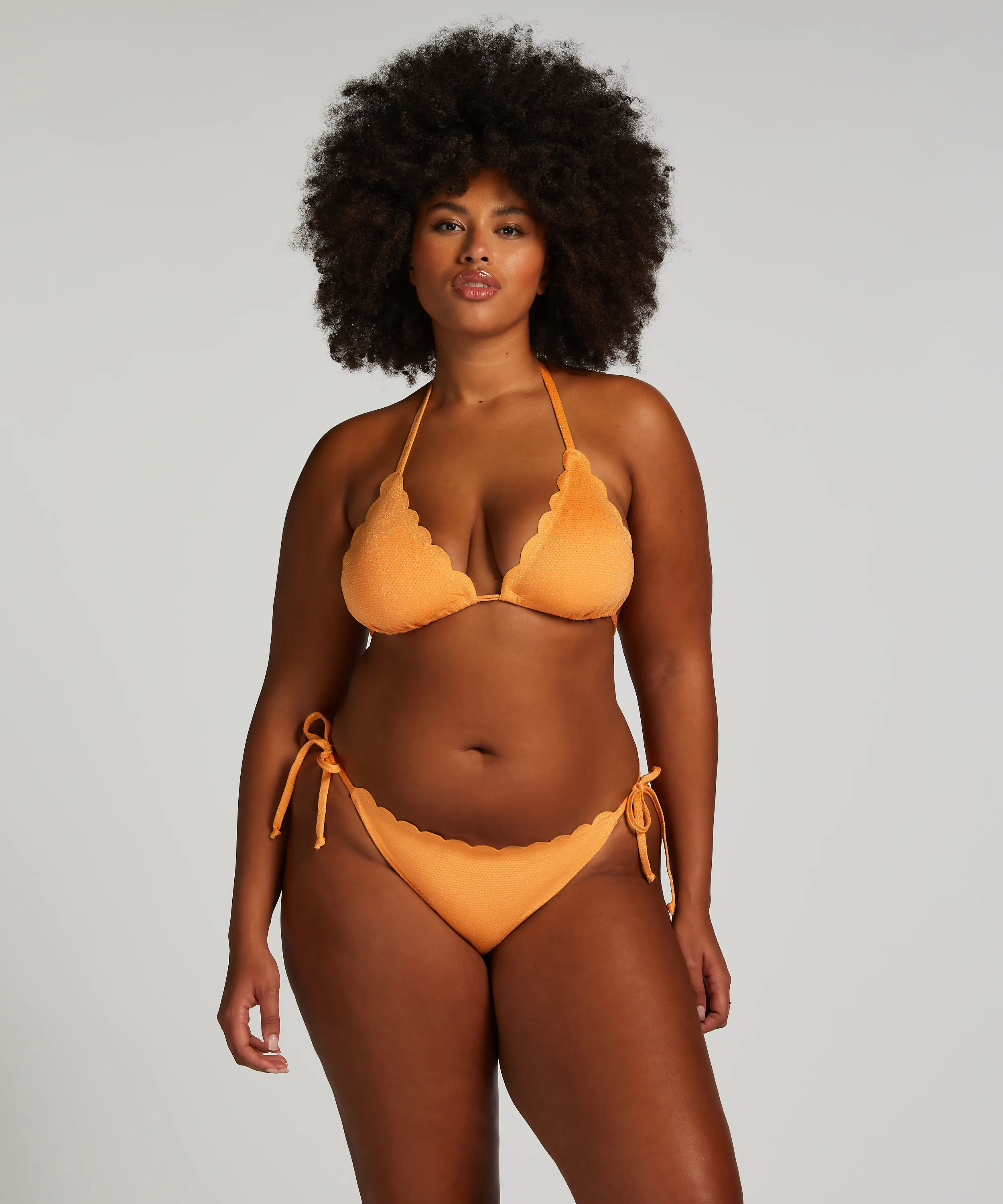 Top de bikini triangular Scallop Lurex - Naranja