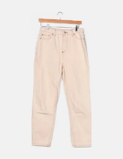 TRENDYOL Pantalón denim beige boyfriend