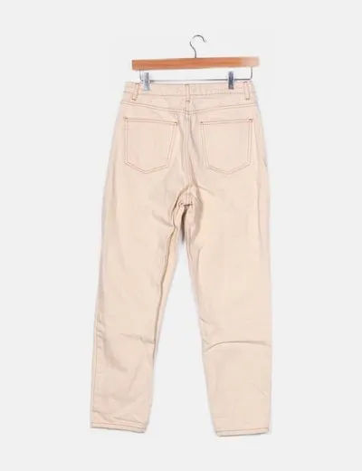 TRENDYOL Pantalón denim beige boyfriend