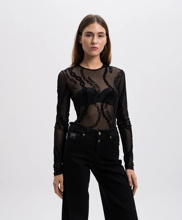 Versace Jeans Couture Black chain couture mesh bodysuit