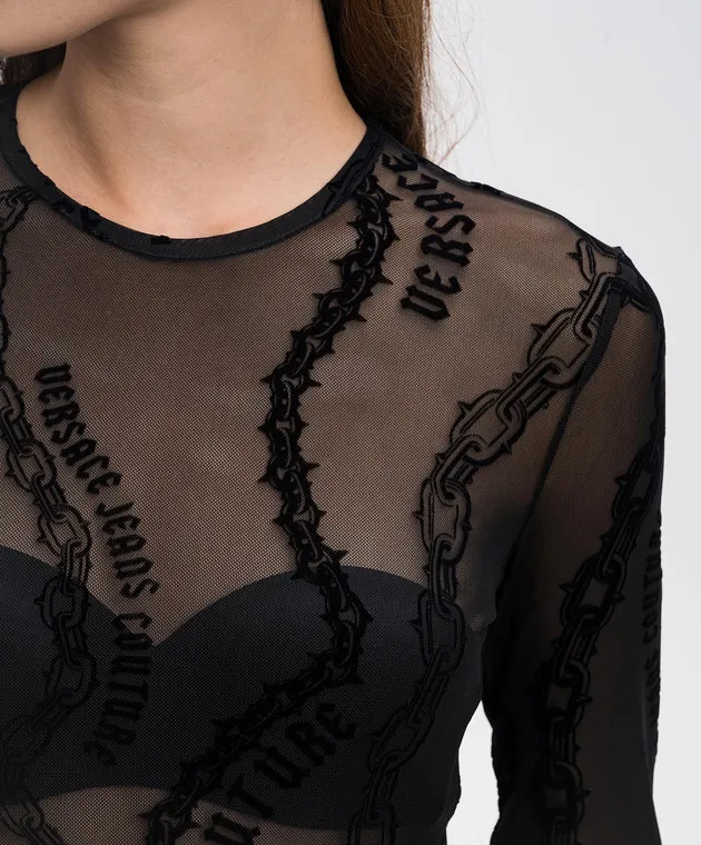 Versace Jeans Couture Black chain couture mesh bodysuit