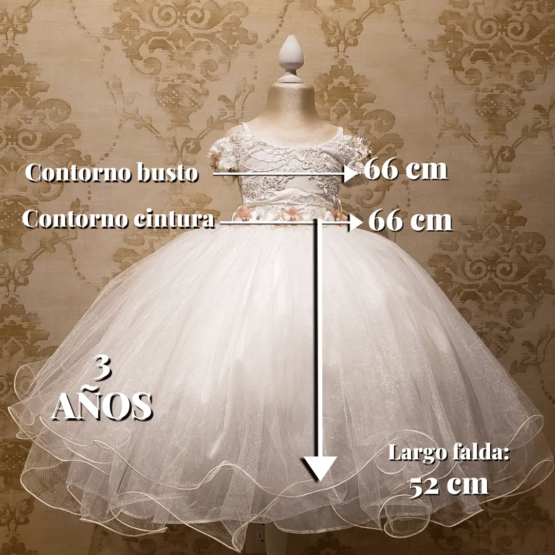 Vestido de Niña Fiesta Ivory con Flores Presentación Tallas 2 a 8 Años