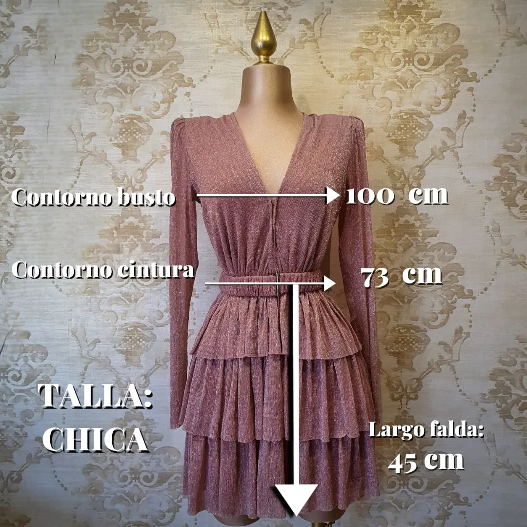 Vestido Rosa Corto con Cinto de Manga