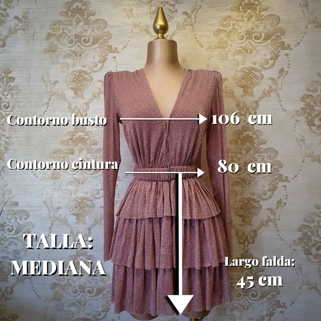 Vestido Rosa Corto con Cinto de Manga