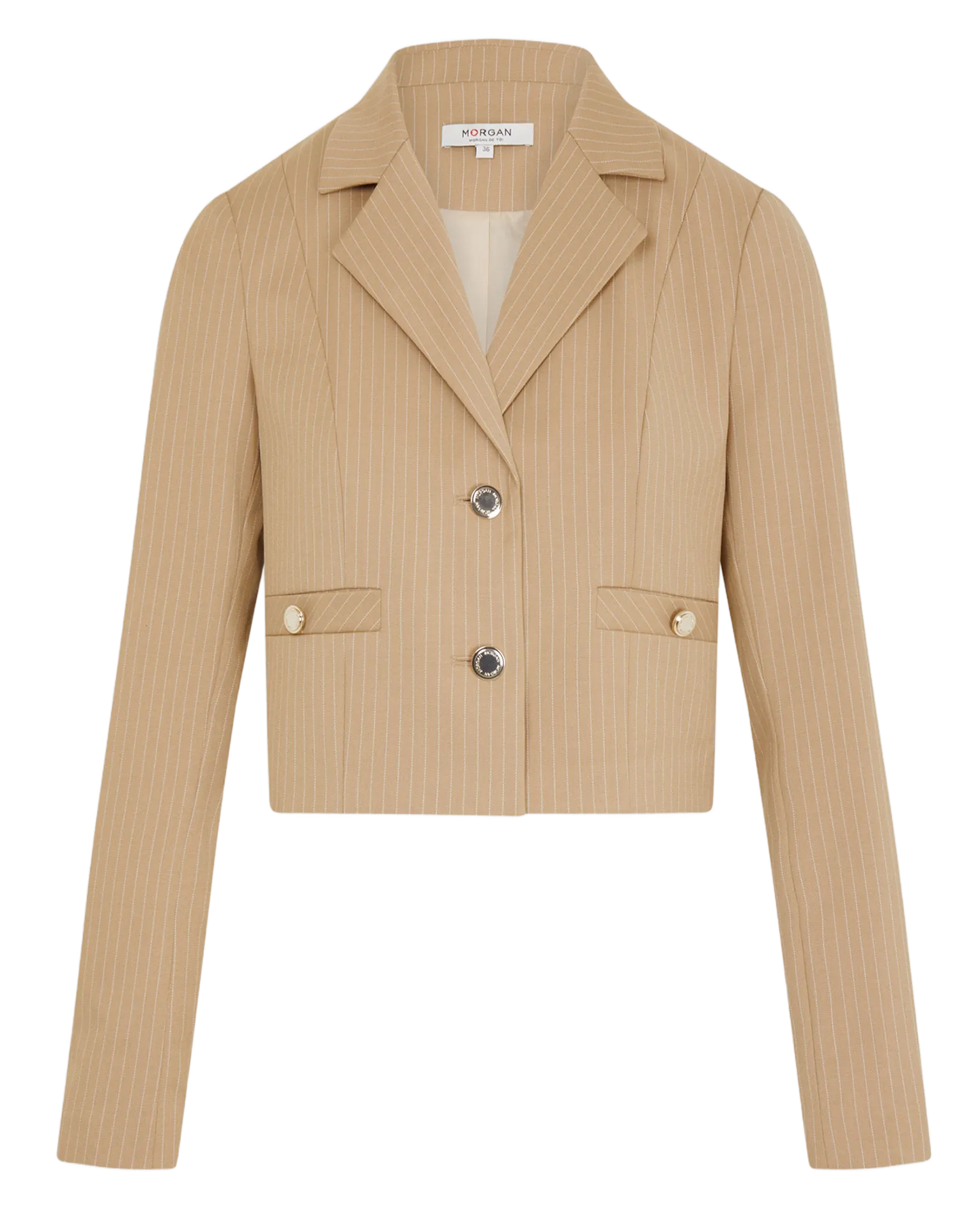 VYURI.F - Chaqueta corta a rayas con cuello de solapa en beige