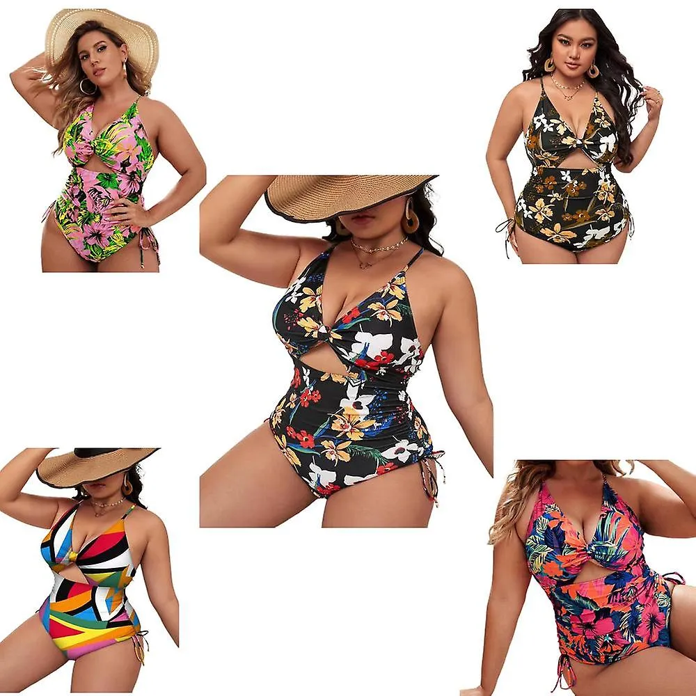 Women's Plus Size Fat Girl Printed Push Up Hollow One-Piece Sexy Bikini Women's Swimsuit