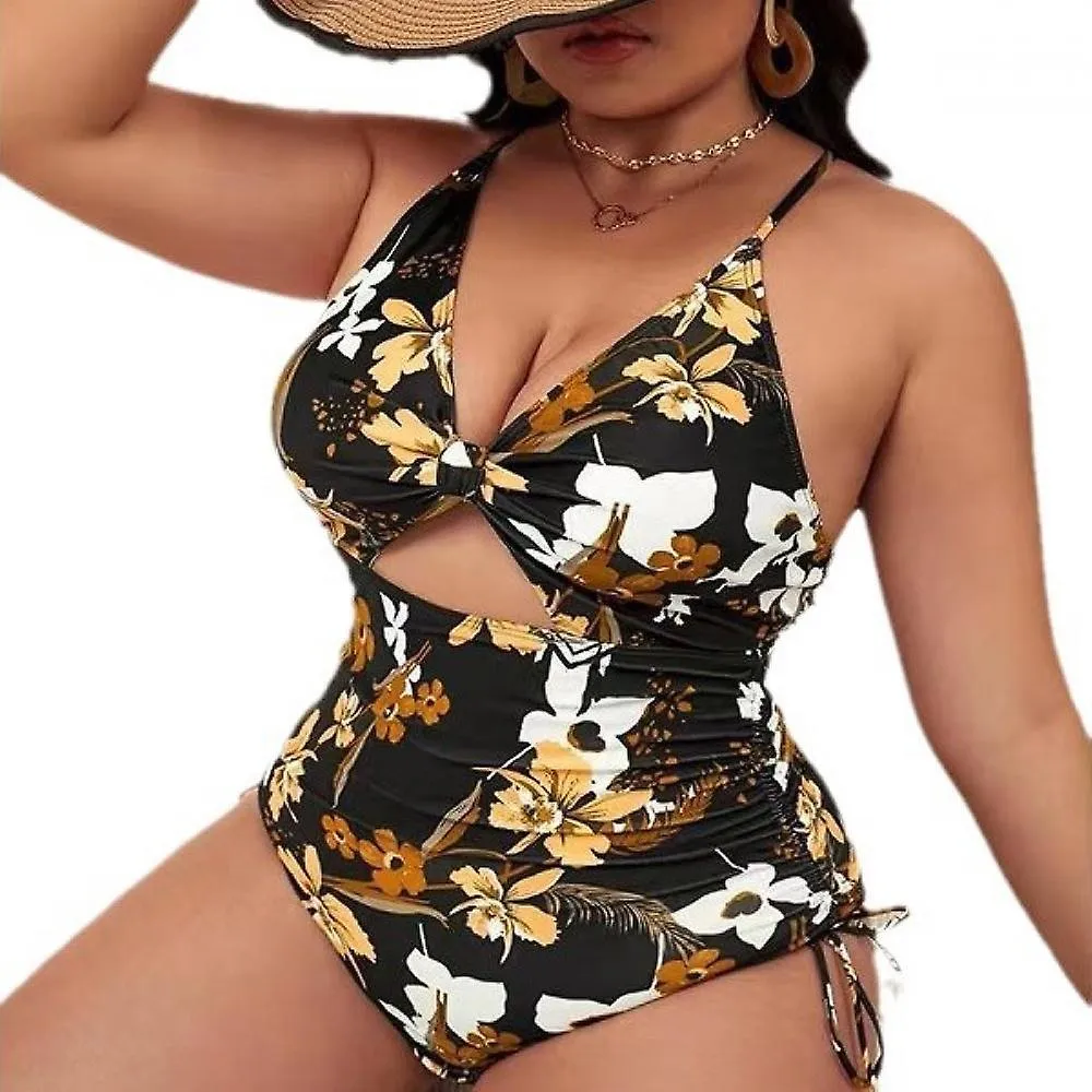 Women's Plus Size Fat Girl Printed Push Up Hollow One-Piece Sexy Bikini Women's Swimsuit