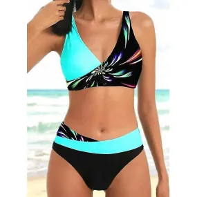 Women's Plus Size Swimwear Bikini Swimsuit 2 Piece Cut Out Graphic Push Up Summer Bathing Suits