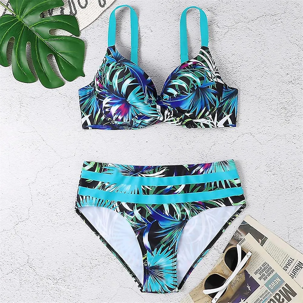 Women's Swimwear Bikini 2 Piece Swimsuit Backless 2 Piece Push Up Sexy Printing Leaf V Wire Vacation Beach Wear Bathing Suit