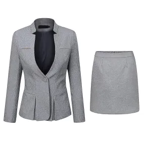 Yynuda Womens 2-piece Business Suit Ruffle Hem One Button Professional Workwear (blazer + Skirt)