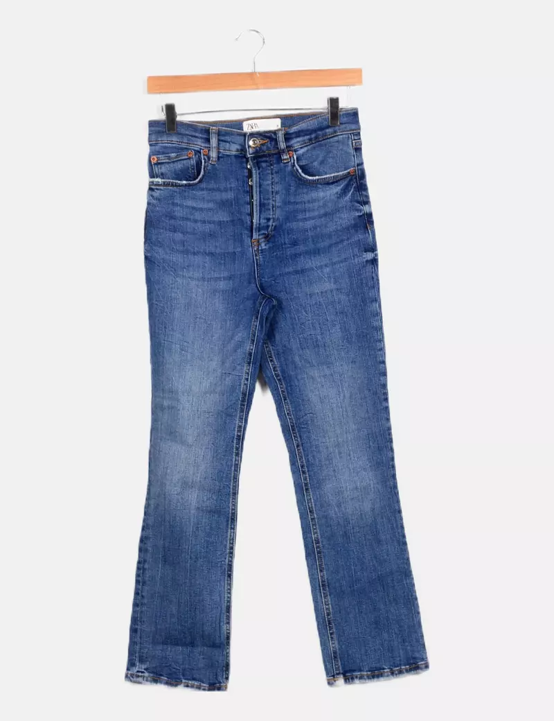 Zara Pantalón denim azul acampanado